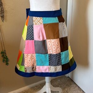 Vintage Patchwork A-Line Wrap Skirt - Adjustable